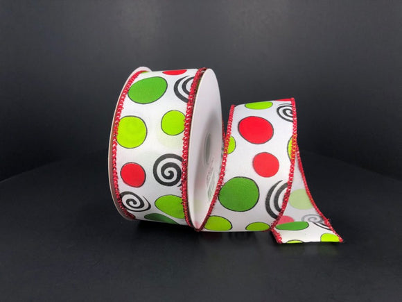 White Red Green Black Whimsy Dots Ribbon
