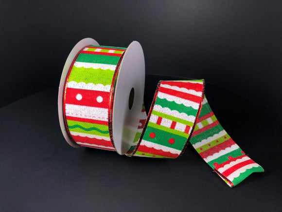 Red Lime Green Whimsy Stripe Ribbon