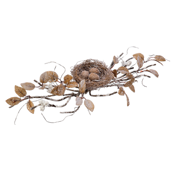 Natural Frost Winter Snowy Nest With Branch And Eggs