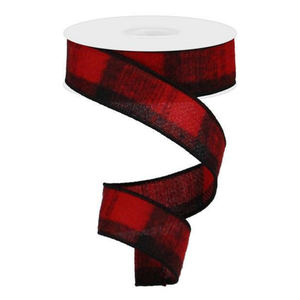 Red Black Woven Faded Fuzzy Check Ribbon