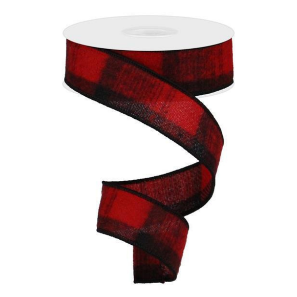 Red Black Woven Faded Fuzzy Check Ribbon
