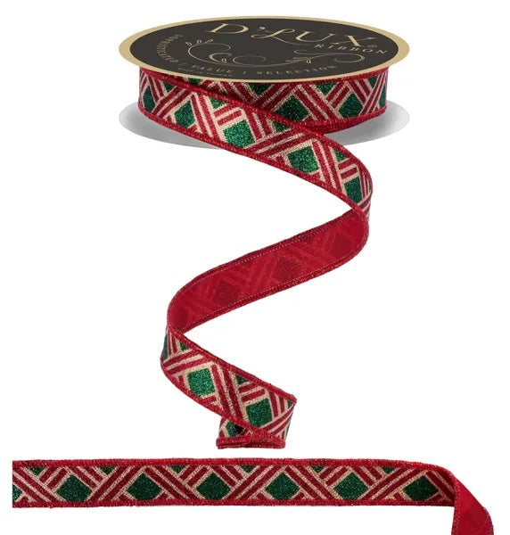 Gold Emerald Red Woven Stripes Fused Ribbon