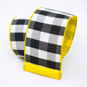 Check Ribbon, 2.5" x 10 yards, Black White And Yellow