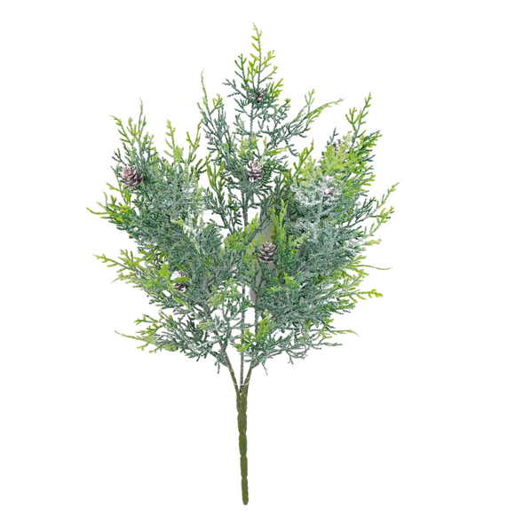 Iced Airy Cedar Bush With Pine Cones, 19