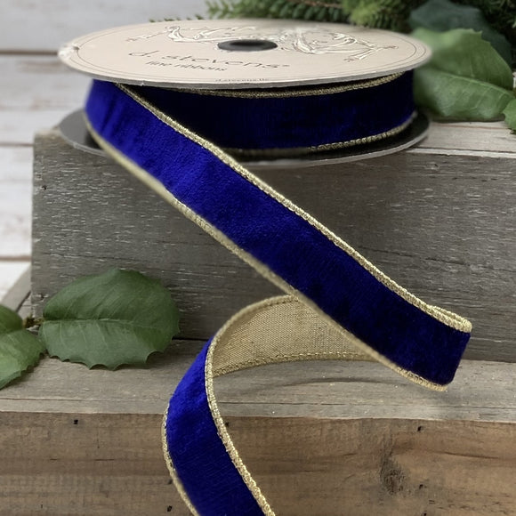 Cobalt Blue and Gold Velvet Ribbon