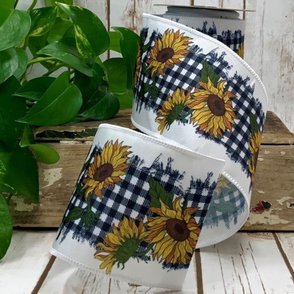 Black White and Yellow Grosgrain Check Ribbon