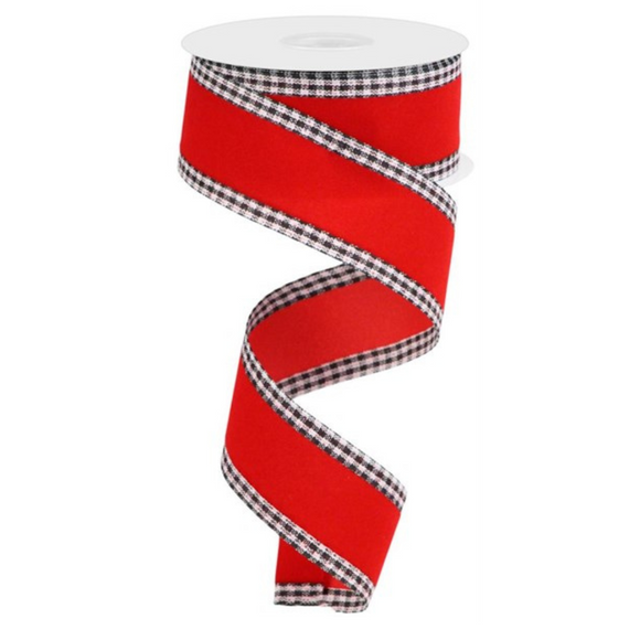 Roll of Red Black and White Velvet With Gingham Edge Ribbon