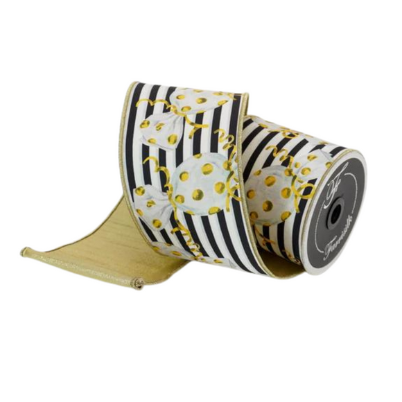 Black and white stripe ribbon with gold candies