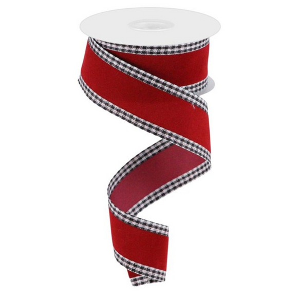 Roll of Burgundy Black and White Velvet With Gingham Edge Ribbon