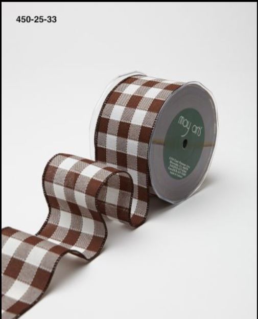Brown and White Woven Check Ribbon