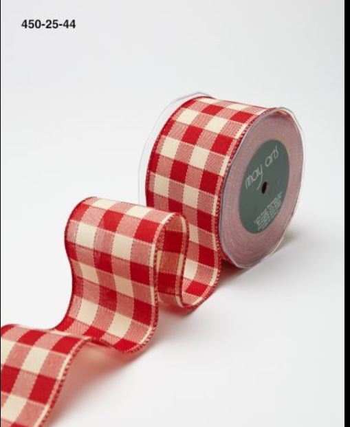 Red and Ivory Woven Check Ribbon