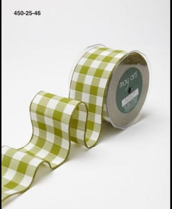 Green and White Woven Check Ribbon
