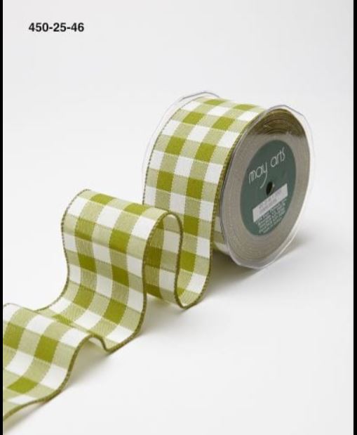 Green and White Woven Check Ribbon