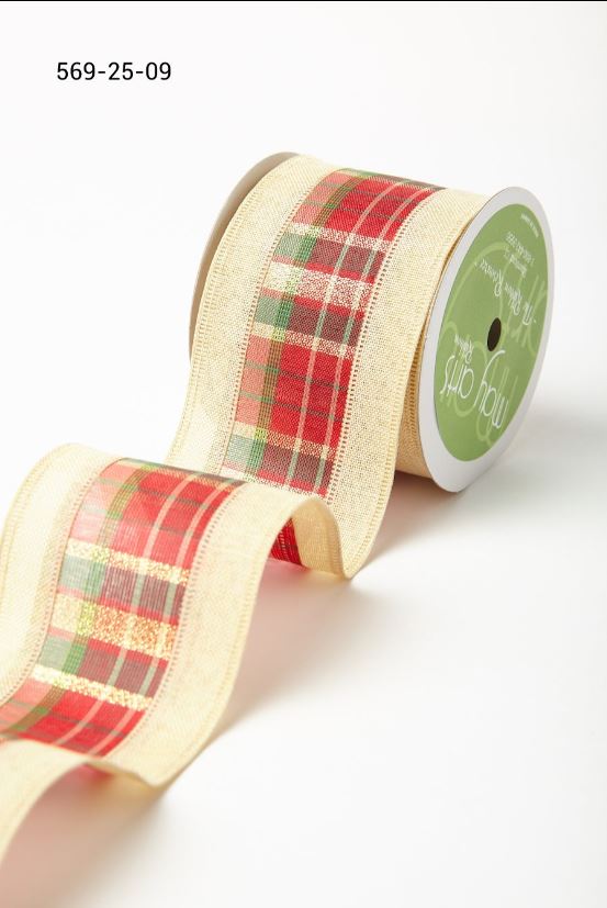 Ivory Plaid Metallic Tartan Plaid Ribbon