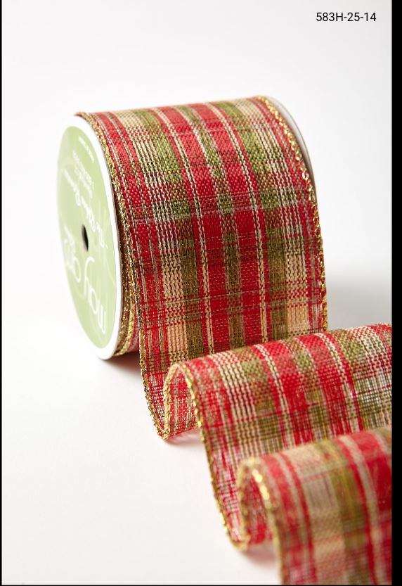 Red Green and Gold Holiday Plaid Ribbon