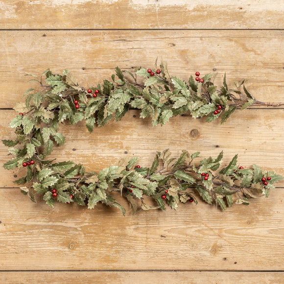Green Gold and Red Gold Holly Garland W/ Red Berries