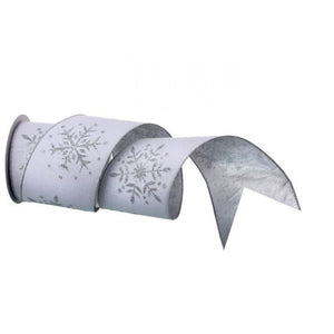 White and Silver Glitter Snowflake With Silver Back Ribbon