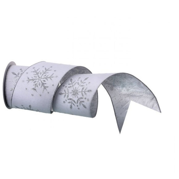 White and Silver Glitter Snowflake With Silver Back Ribbon