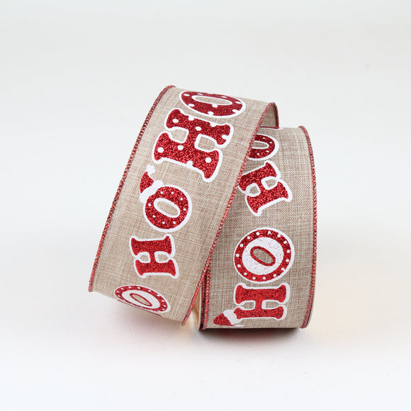 Red White and Beige Ho Ho Ho Ribbon