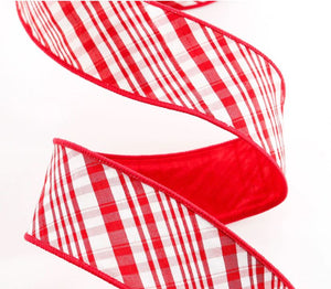 Red and White With Red Reverse Diagonal Stripes Ribbon