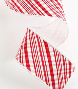 Red and White With White Reverse Diagonal Stripes Ribbon