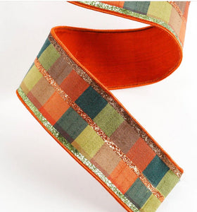 Olive Orange Brown and Black Fall Ribbon Fused Back