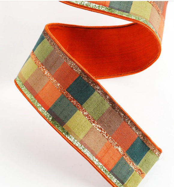 Olive Orange Brown and Black Fall Ribbon Fused Back