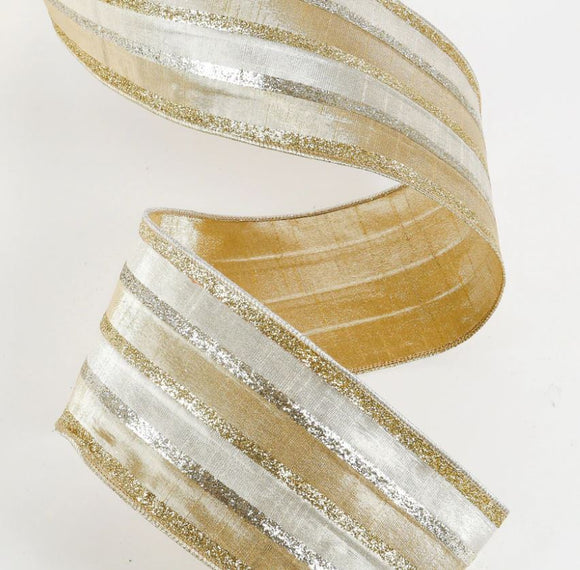 Gold and Silver With Gold Reverse Metallic Stripe Ribbon