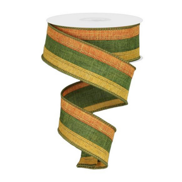 Roll of Talisman Dark Moss and Dark Mustard Three Color 3 in 1 Royal Burlap Ribbon