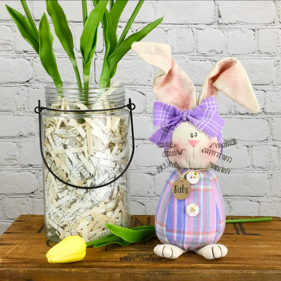Purple plaid bunny with pottede plant