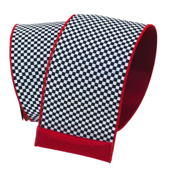 Black White and Red Mini Checker Ribbon