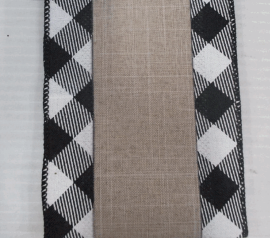 Black White and Natural Linen Diamond Ribbon