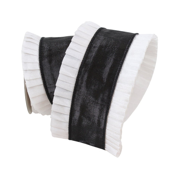 Black and White Ruffle Border Ribbon