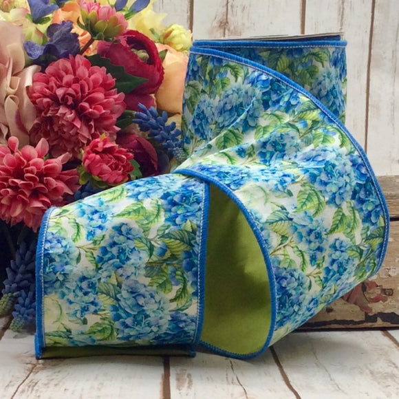 Ribbon with blue hydrangeas