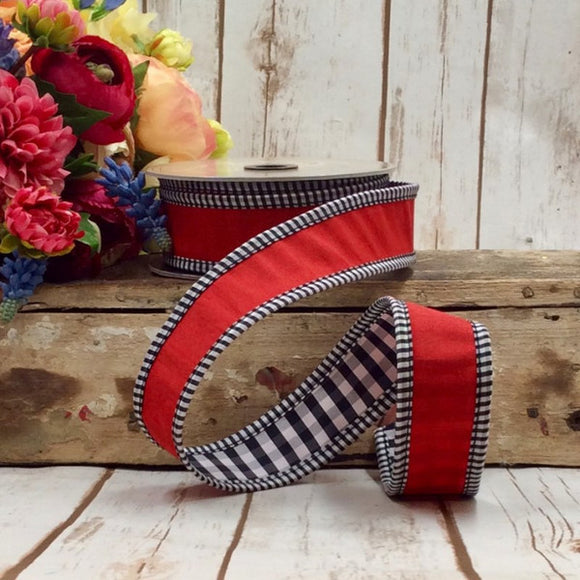 Roll of Rose Red Carousal Dupion Check Back Ribbon
