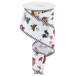 Roll of ribbon with Christmas Dogs and stripes