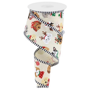 Roll of ribbon with Christmas Dogs and stripes
