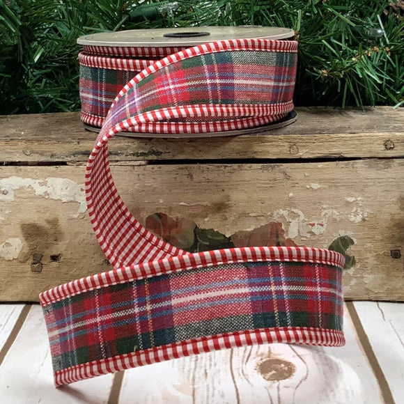 Roll of Red Green Blue Cotton Ross Plaid Ribbon