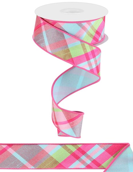 Roll of Light Pink Robin Egg Blue Green and Hot Pink Ribbon
