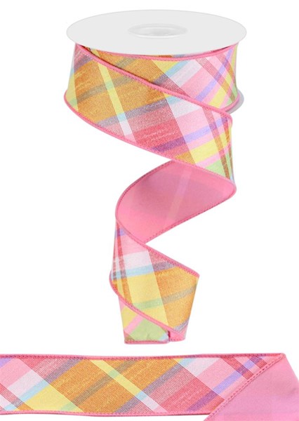 Roll of Light Pink Robin Egg Green and Yellow Ribbon