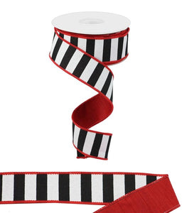 Black and white striped ribbon with red edges