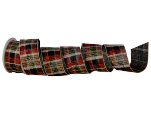 Red Grey and Blacxk Flanel Plaid Ribbon