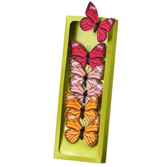 Box of 6 pink and orange butterflies