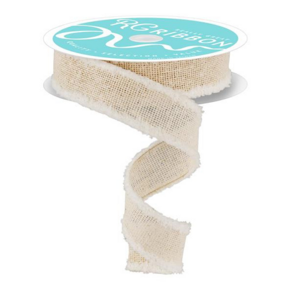 Roll of Off White Faux Burlap With Snowdrift Ribbon
