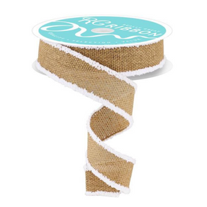 Roll of Natural and White Faux Burlap With Snowdrift Ribbon