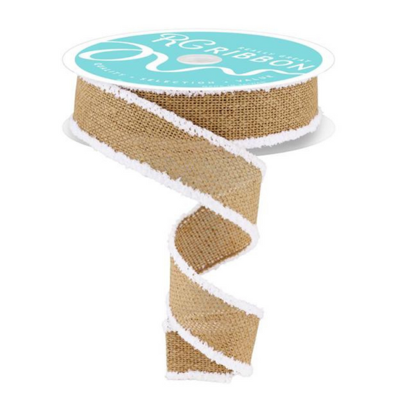 Roll of Natural and White Faux Burlap With Snowdrift Ribbon