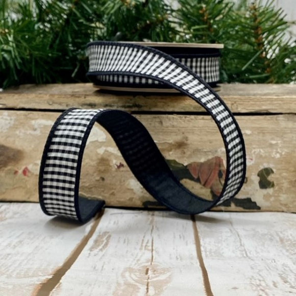 Roll of Black White Faux Dupion Mini Check Ribbon