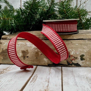 Roll of Red White Velvet Glitter Treillage Ribbon