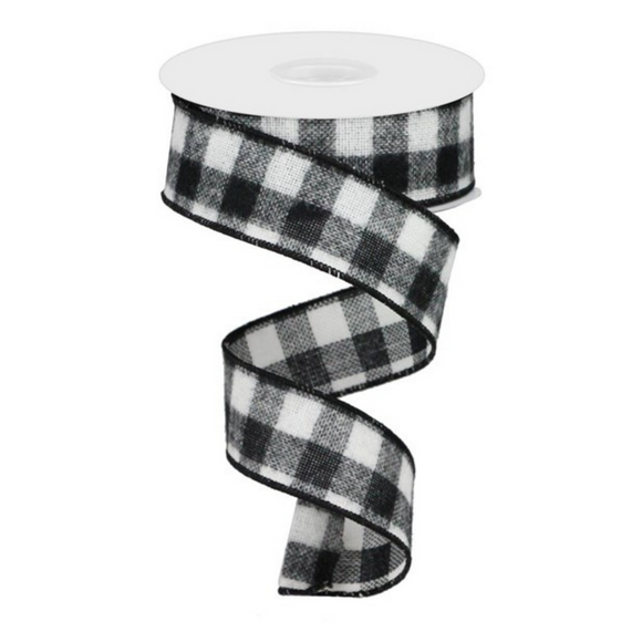 Roll of Black and White Fuzzy Flannel Check Ribbon