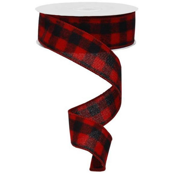 Roll of Red and Black Fuzzy Flannel Check Ribbon